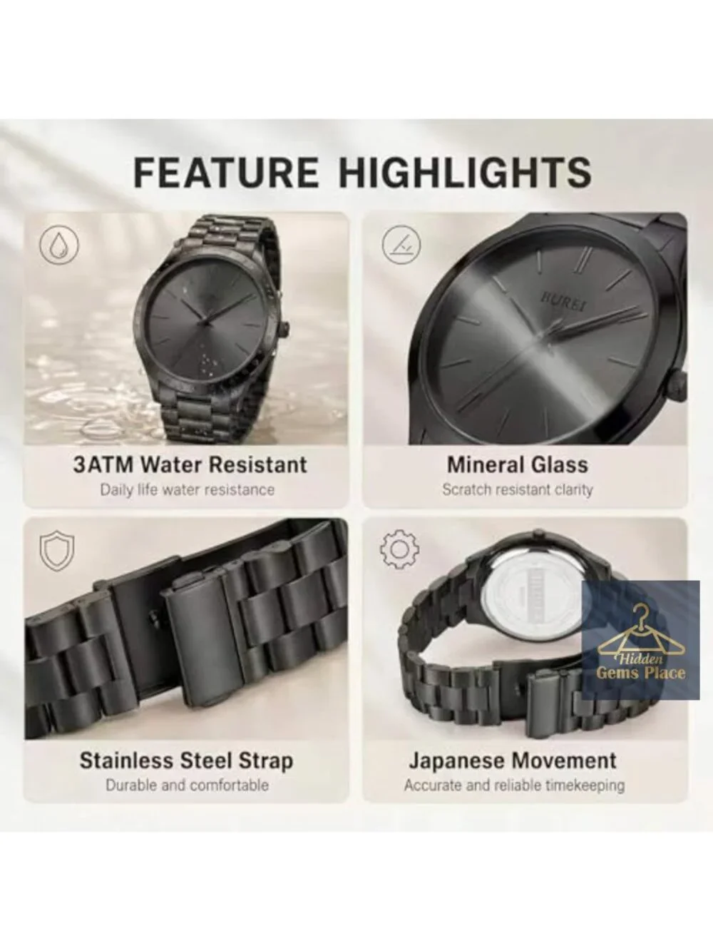 Men's Stainless Steel Quartz Watch with Japanese Movement - Durable & Adjustable
